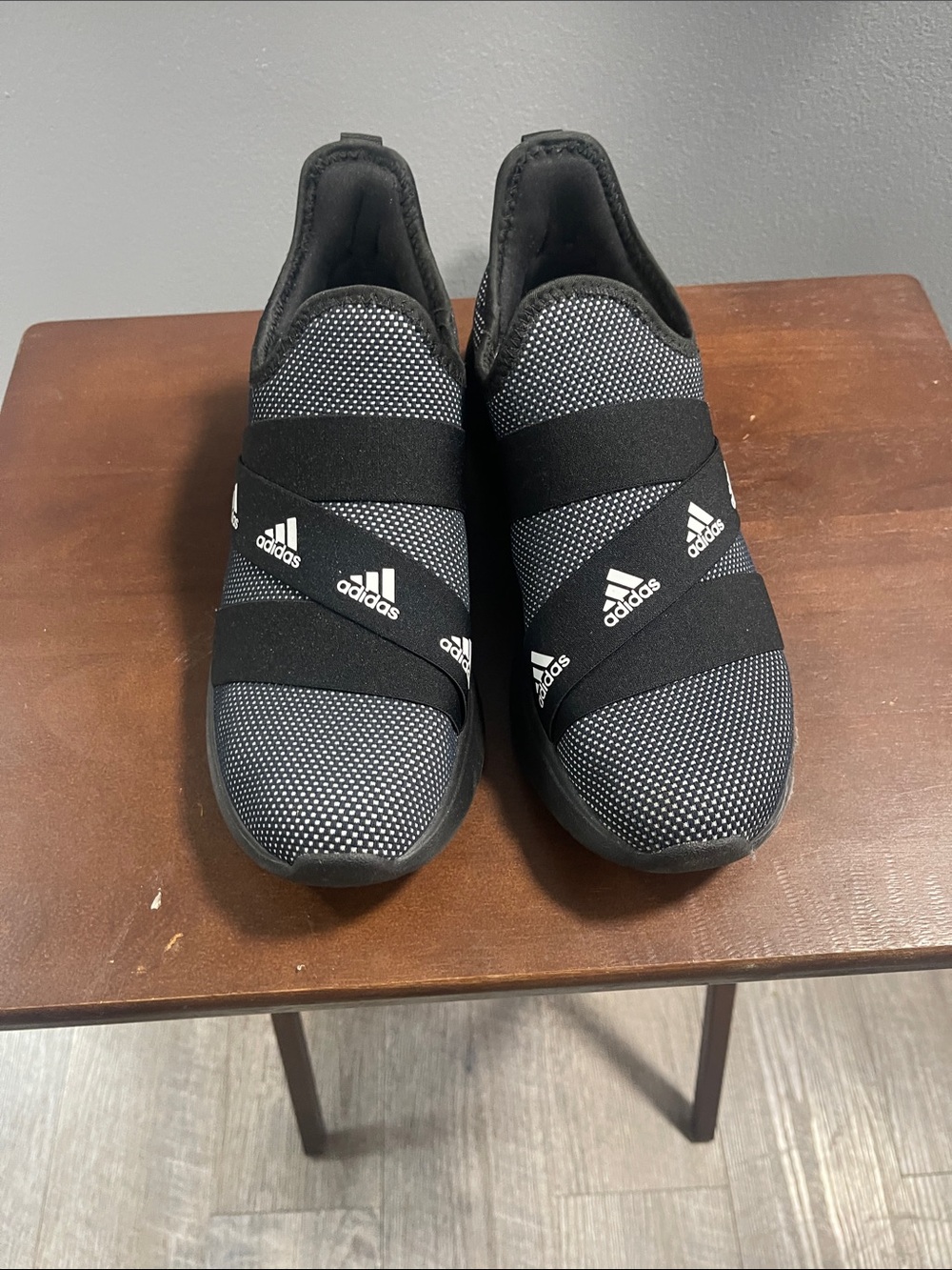 adidas Women’s Slip-On Sneakers in Black and Gray Knit